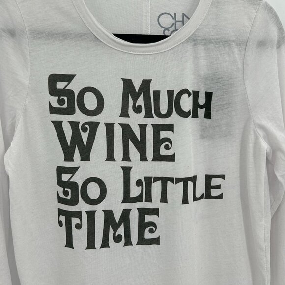 NWT CHASER *Flawed* White Black So Much Wine So Little Time Burnout Shirt Medium - Picture 3 of 6